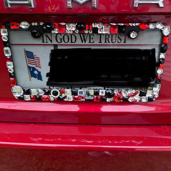 Crystal License Plate Frame with Bow | Black Diamond Ombre by Icy Premium Glass Rhinestones