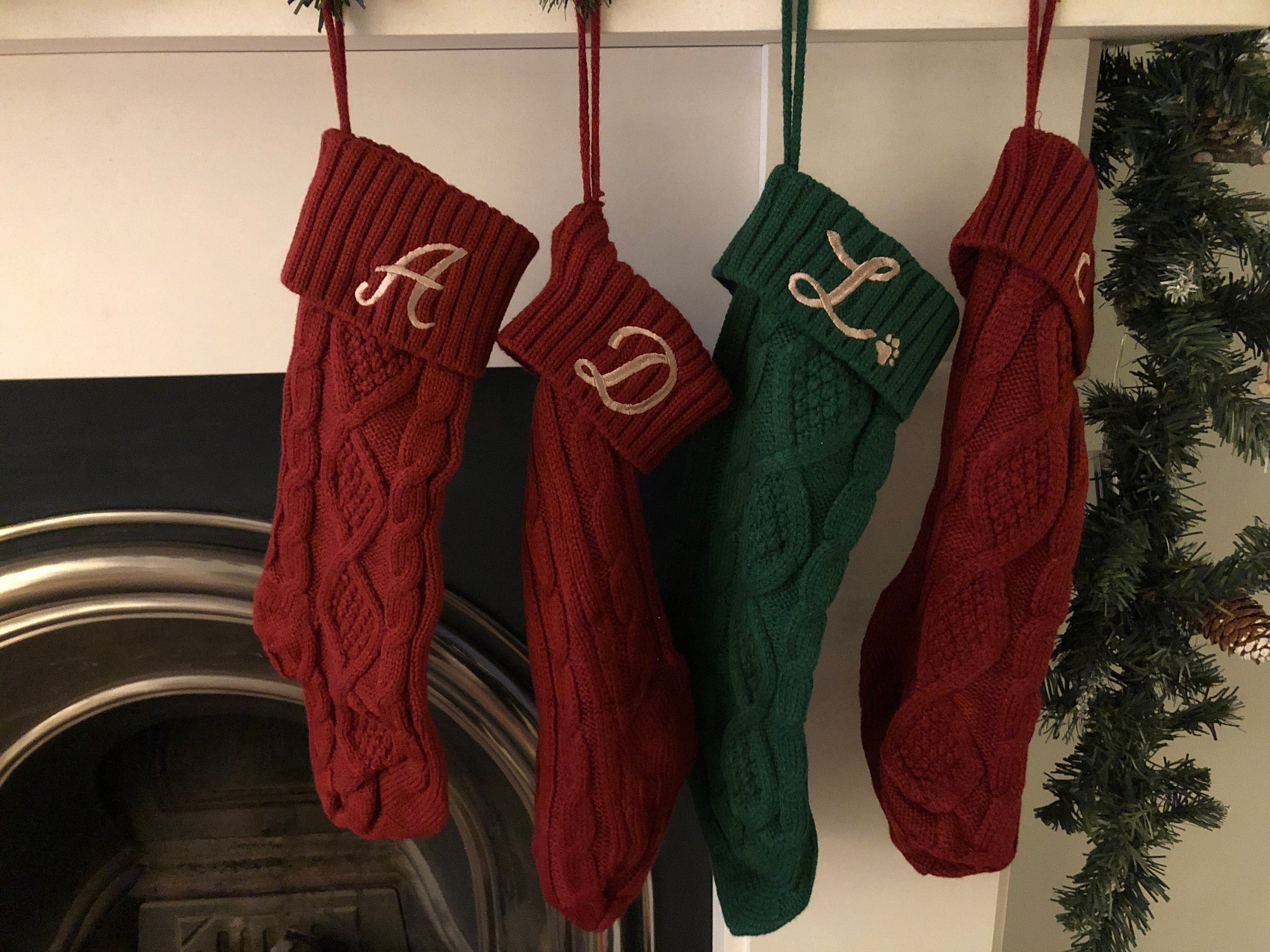 1 Personalised Knitted Christmas Stocking, Pet Stocking, Monogrammed Family Stockings, Cable Knit Holiday Stocking, Traditional Festive