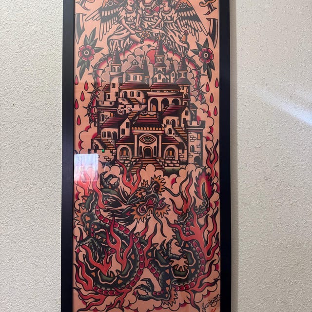 Purgatory Traditional Tattoo Art Print (13x30) (dragon/castle