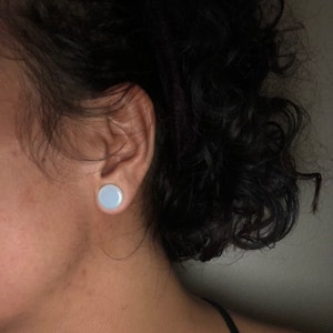 0g Plugs Pair Of Lavender Opalite Double Flare Plugs - 10mm Stone Glass Ear Gauges For Stretched Ears Opalite White Loose Stone Beads