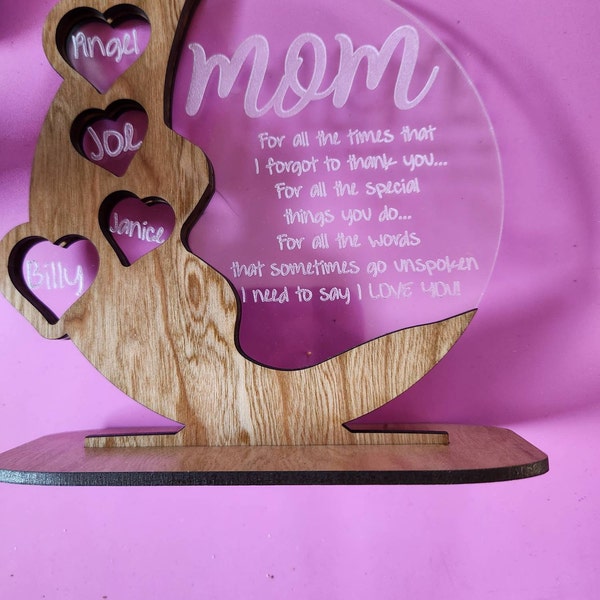 Gifts for Mom, Grandma Personalized Cherrywood - Acrylic - Birch Wood Plaque, Beautiful Gift ...