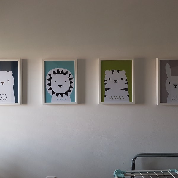 Printable Nursery Art Set of 4 Poster Bear Bunny Lion Tiger - Baby Room ...