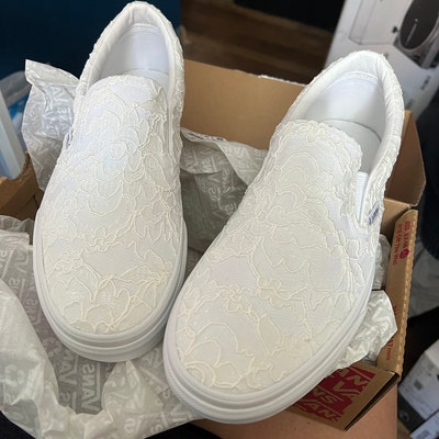 Slip on White Lace Wedding Vans / Lace Vans Slip on Sneakers / Wedding ...