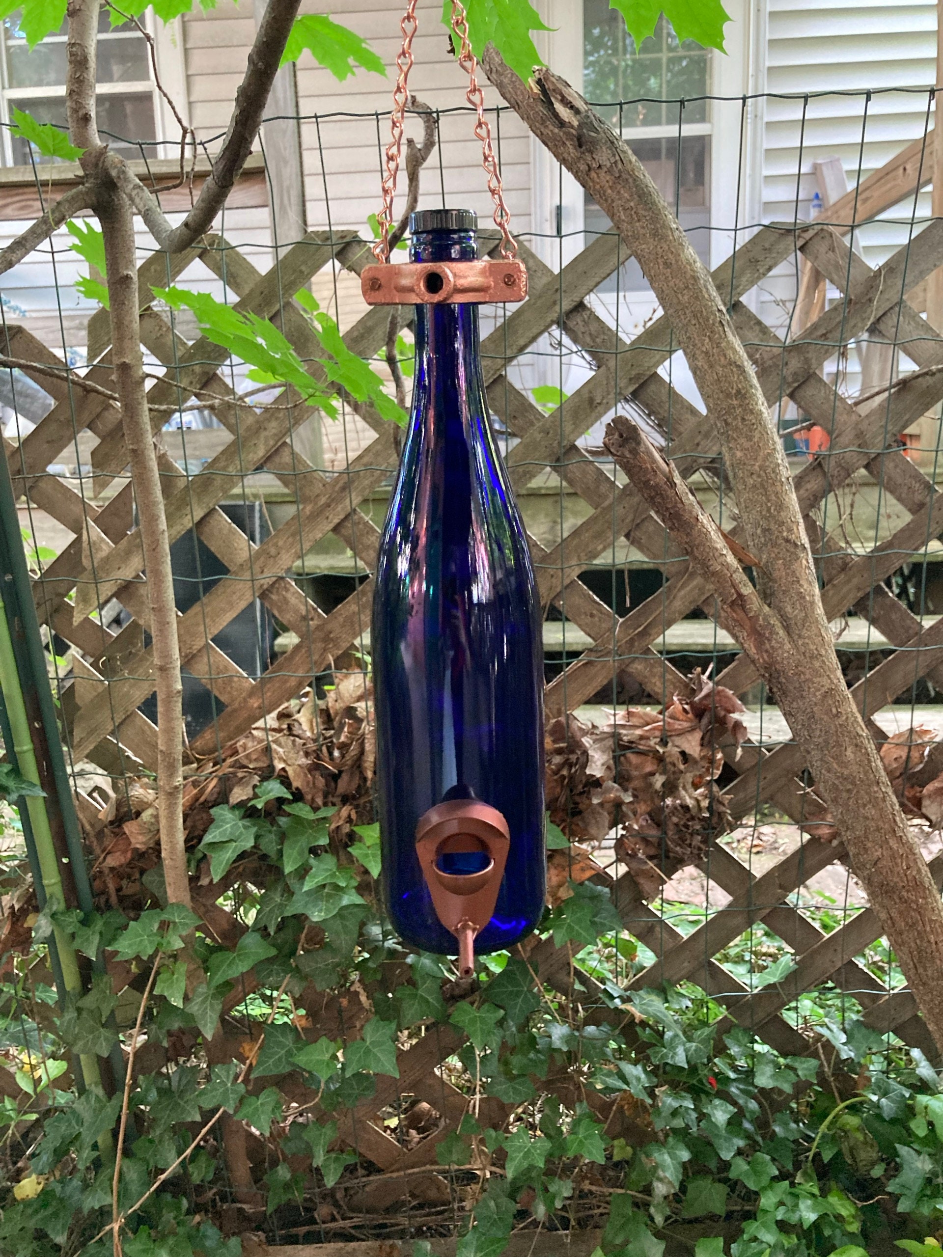 Bird Feeders for the Outdoors, Wild Birdfeeder, Wine Bottle Decor, Upcycled Decor, Garden Decor, Gift for Mom, Wine Bottle Gift Ideas