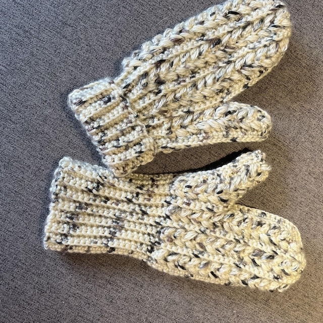 A customer's finished Winter Wheat Stitch Flat Mittens Crochet Pattern (Digital PDF)