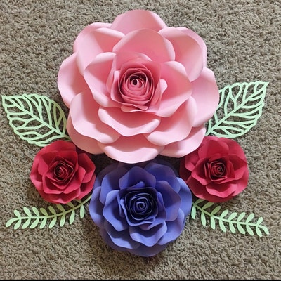 Paper Flowers SVG COMBO of Large and Medium Rose Paper Flower Template ...