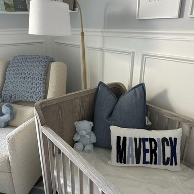 Custom Monogram Punch Needle Pillow: Soft Cotton Embroidery, Baby Nursery Decor