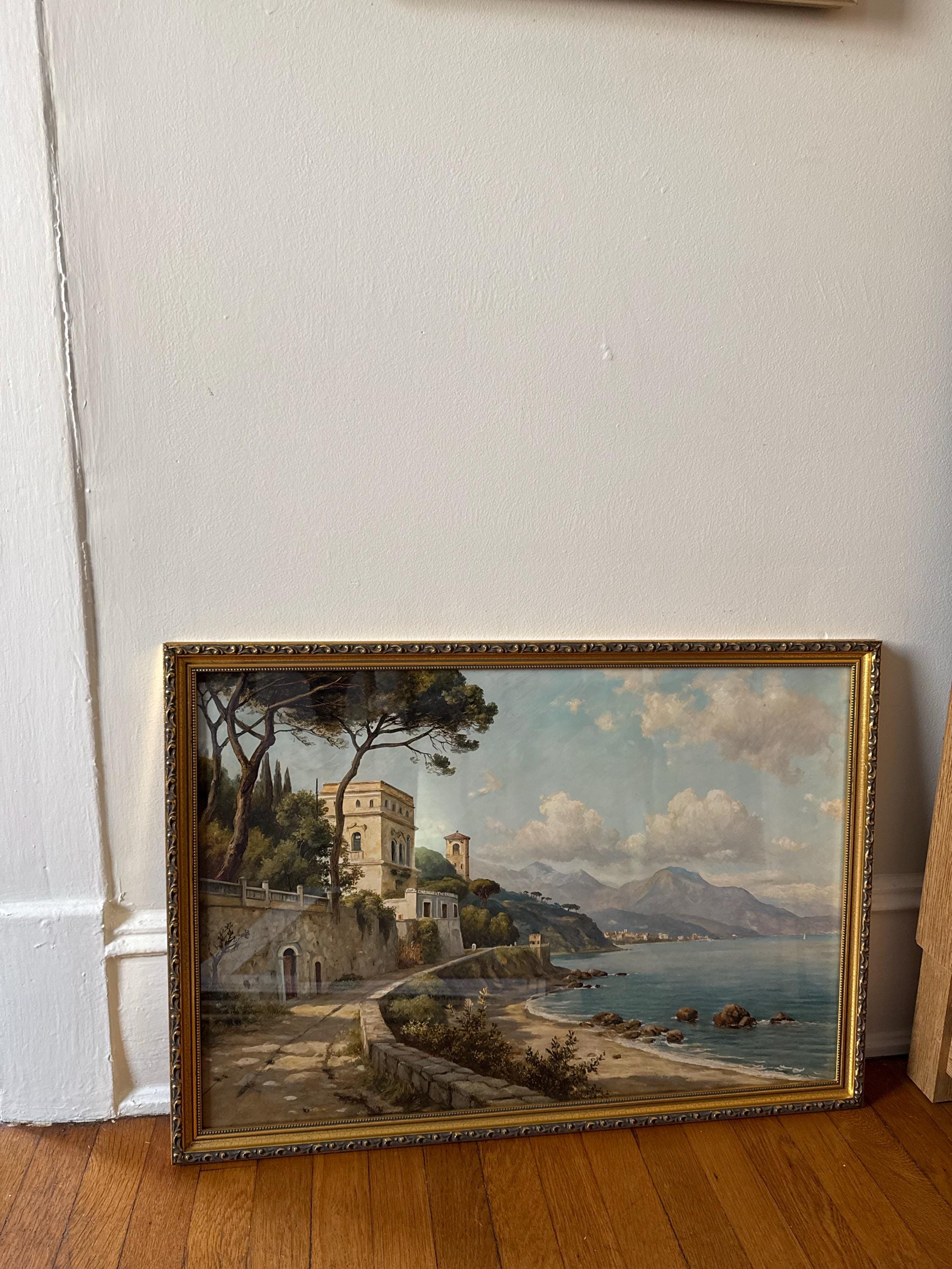 Customer photo — Vintage Italian Seaside Painting – Antique Framed Print for Ocean Home Decor
