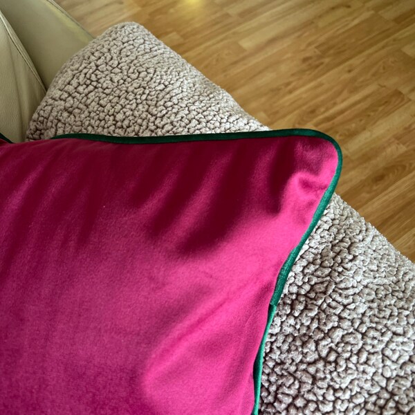 View of Solid Color Velvet Pillow With Piping * Velvet Lumbar Throw Pillow ...