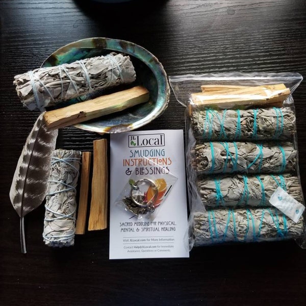 Smudge Kit White Sage Smudge Kit With Feather, 2 Sage Bundles, 3 Palo Santo Sticks ...
