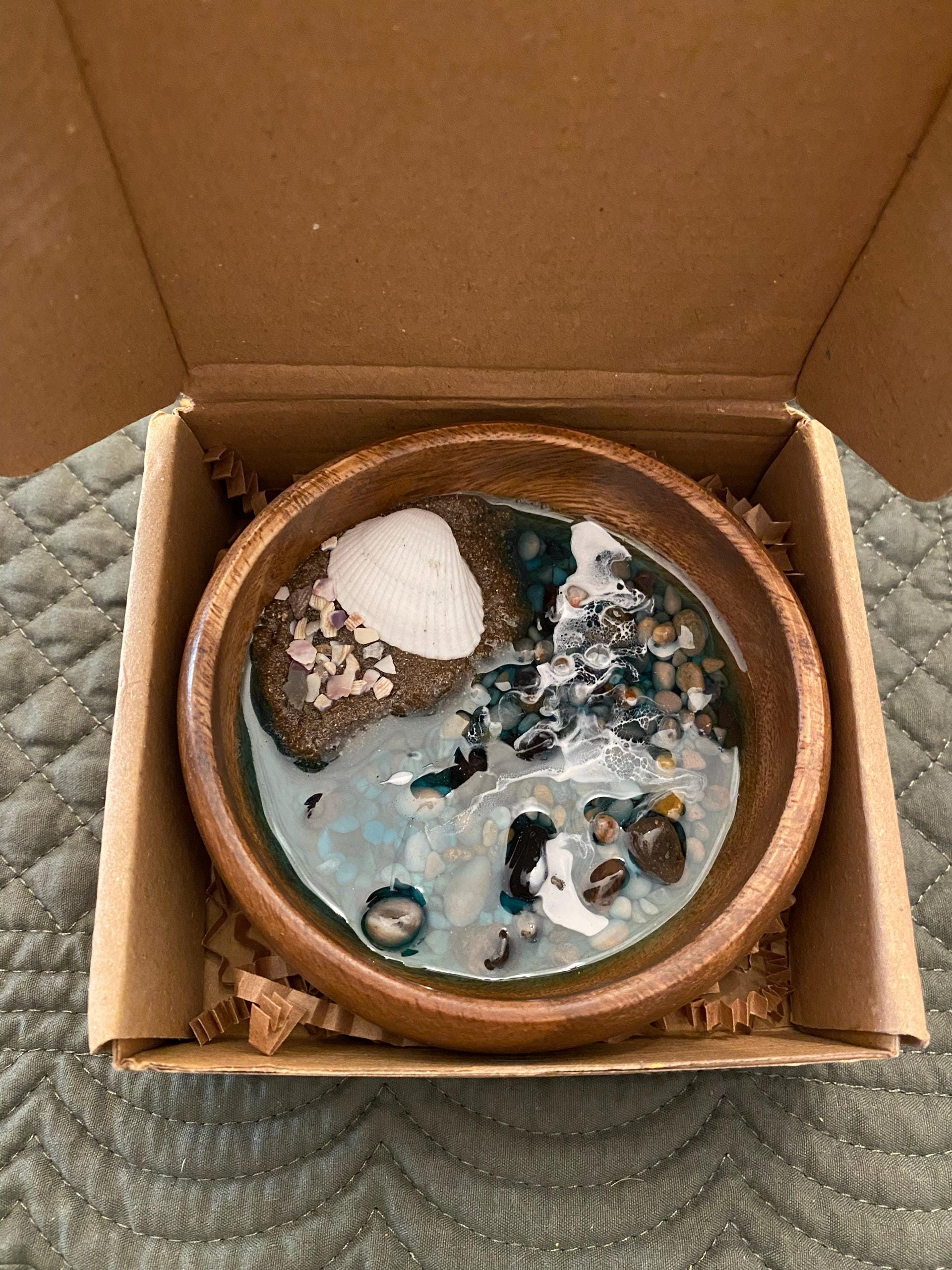 Ozean inspirierte personalisierte Ringschale aus Harz, Geschenk für Sie - Hochzeitsgeschenk - Jubiläumsgeschenk - Schmucktablett - Ringschale aus Holz - Lehrergeschenk