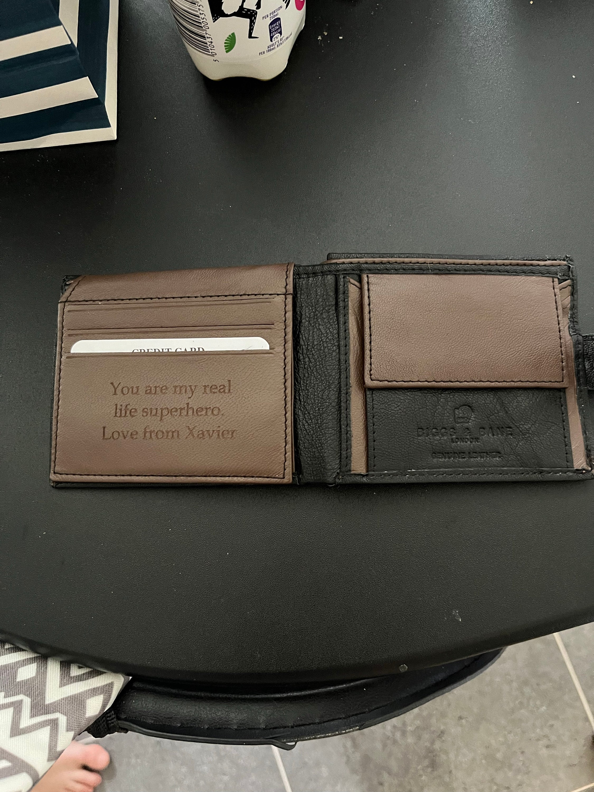 Personalised Engraved Men&#39;s Wallet, Genuine Soft Black Leather Wallet, Personalized Gift for Him, Boyfriend, Husband, Dad, Christmas Gift