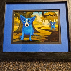 フェイシズインケイマン　絵画　ブルーリヴァード Blue Dog George Rodrigue Framed and Matted Postcard Size 