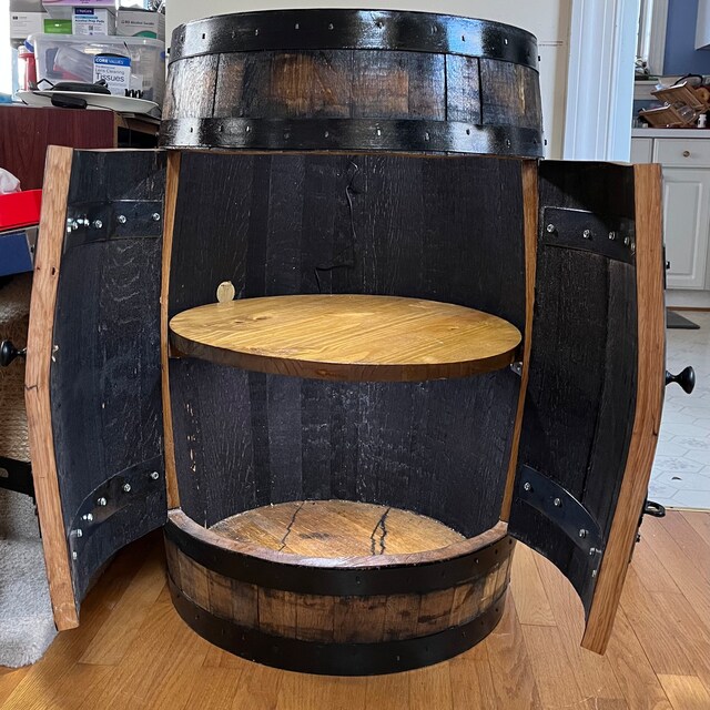 Bourbon Whiskey Barrel Bar & Liquor Cabinet – Double Doors