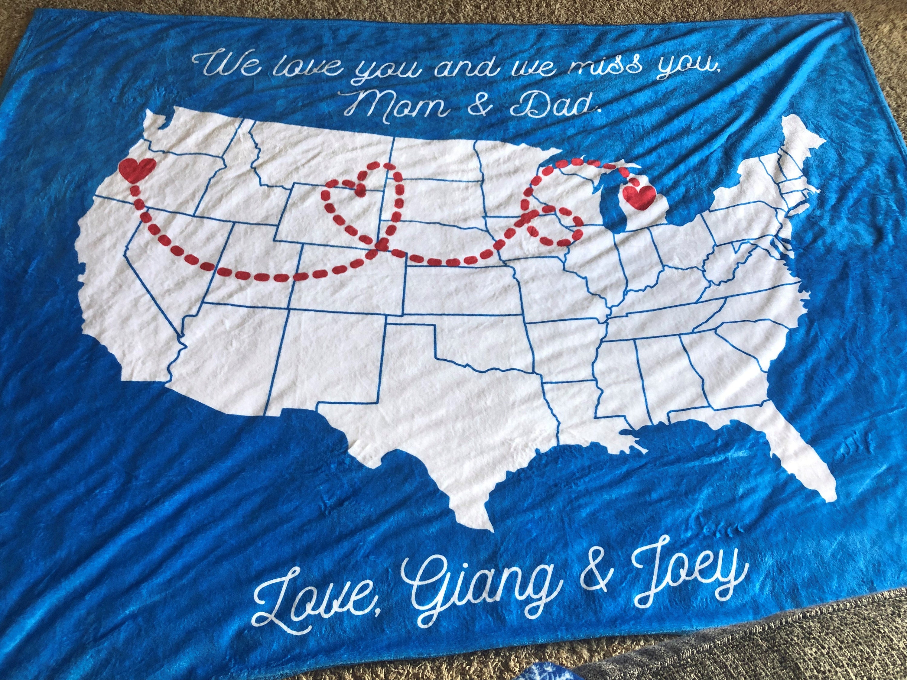 Long Distance Family Gift, Personalized Blanket for Mom, Custom State to State, Multiple States Custom Blanket Family Gift, Christmas Gift