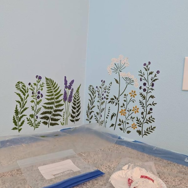 STENCIL 'wild Meadow' XXL, 3 Pt Mix and Match, Flower & Leaves ...