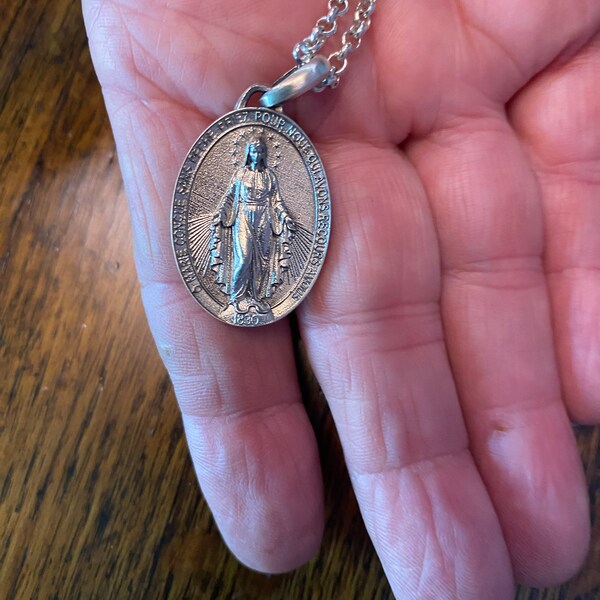 Handmade the Miraculous Medal Necklace, Personalized Silver Our Lady of ...