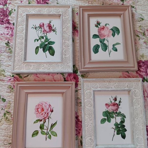 Vintage Pink Roses Wall Art Prints - Set of 6 - Botanical Prints ...