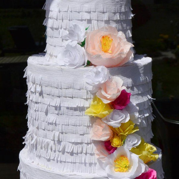 Customized Wedding Cake Piñata With Handmade Italian Crepe Flowers - Etsy