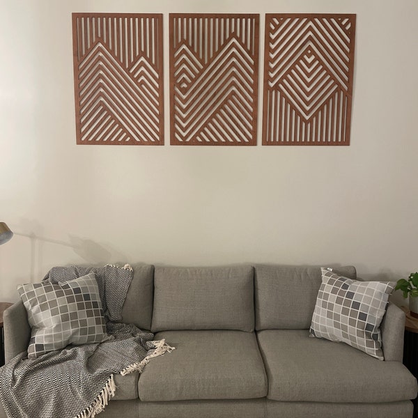 Mountain Wood Wall Art Panels Set of 3 Geometric Wooden Artwork - Etsy