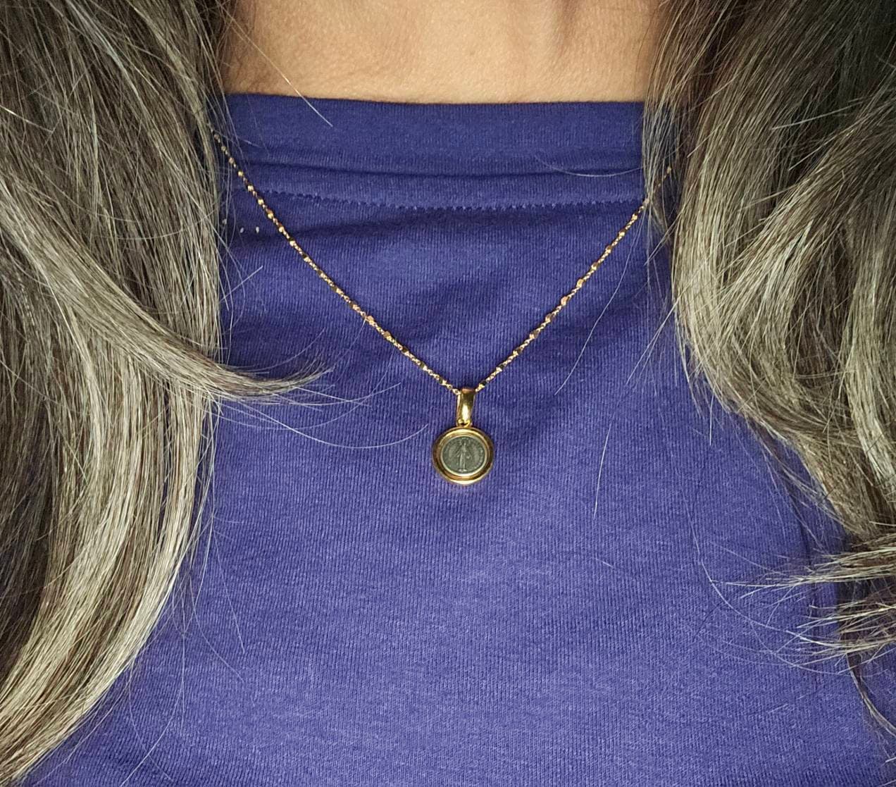 Dainty Miraculous Medal, minimalist medal of Our Lady of Grace,Very small round Virgin Mary pendant, vintage 12 mm sterling silver 925 medal