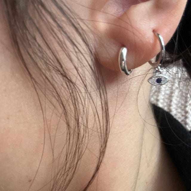 Orecchino cerchio mano di Fatima cerchietto in Argento 925% turchese e zircone