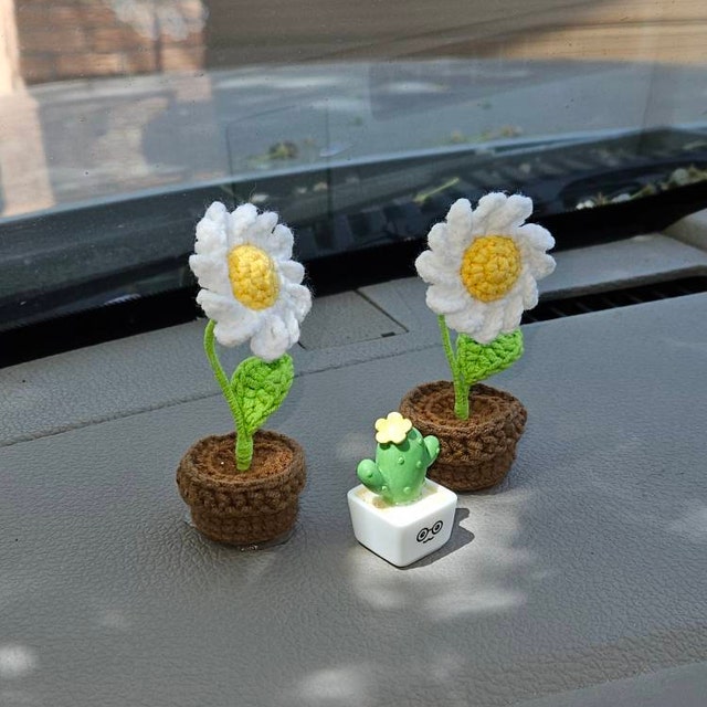 2 Stück häkeln niedliche Mini Topf Blume, Mini Tulpe Autozubehör