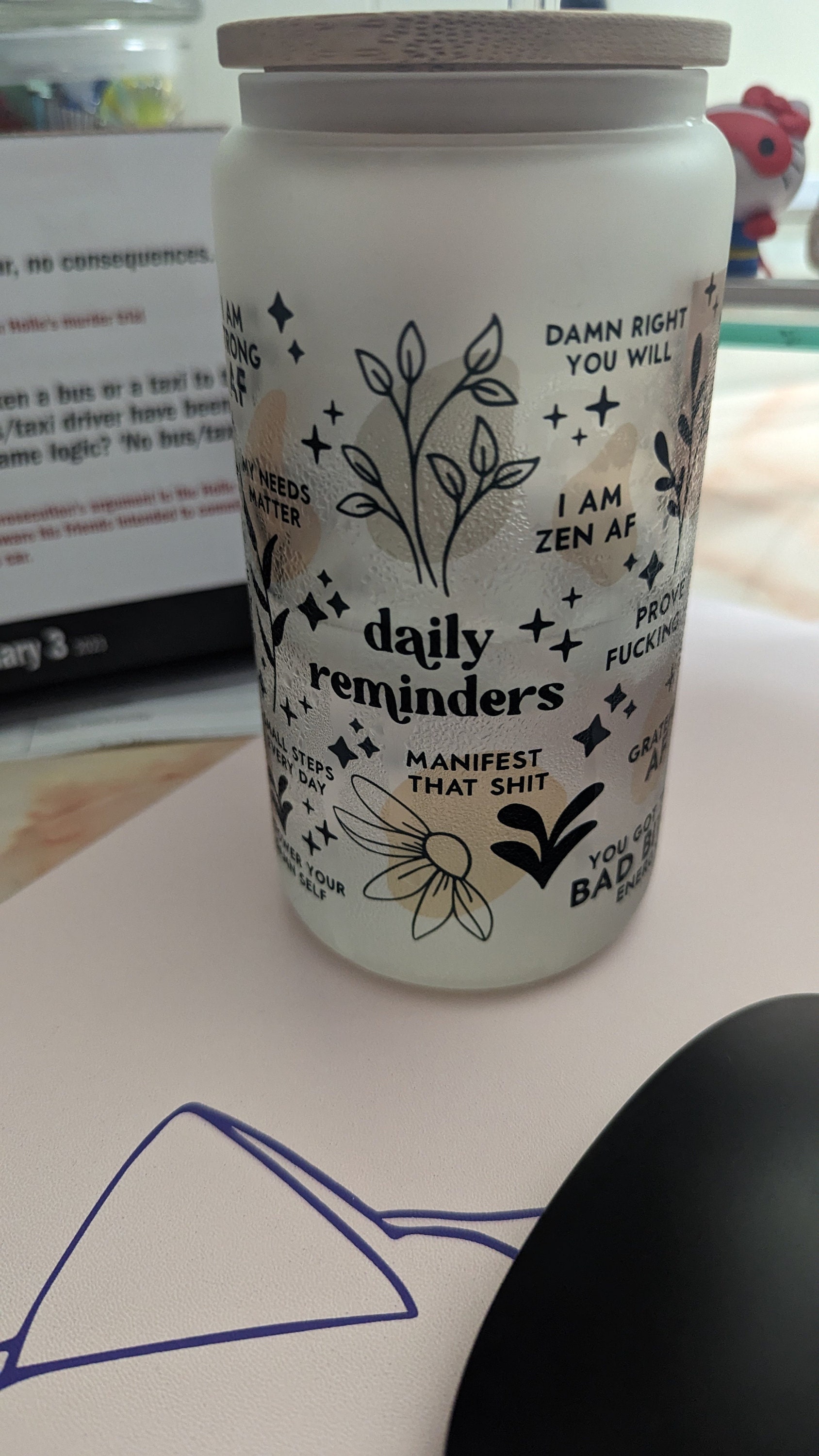 Mental Health Tumbler with Lid and Straw, Daily Affirmations Glass Cup, 16oz Daily Affirmations Tumbler, Gift for Her/Bestie, Soul Sister, BFF, Best Friend Tumbler