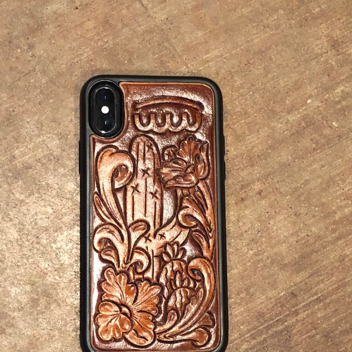 Custom Tooled Leather Cactus Cell Phone Case