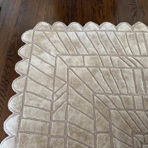 Modern Abstract Orange & Beige Hand Tufted Area Rug – Curved Line ...