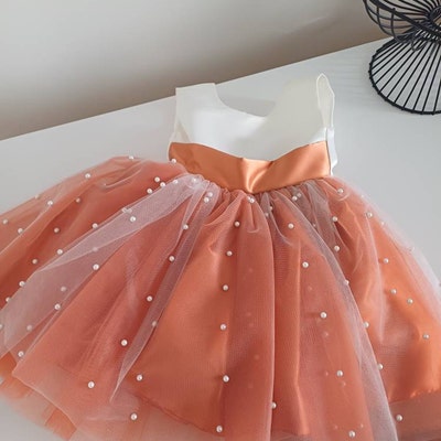 Embroidered Leaf V-neck Tulle Dress With Slit Burnt Orange