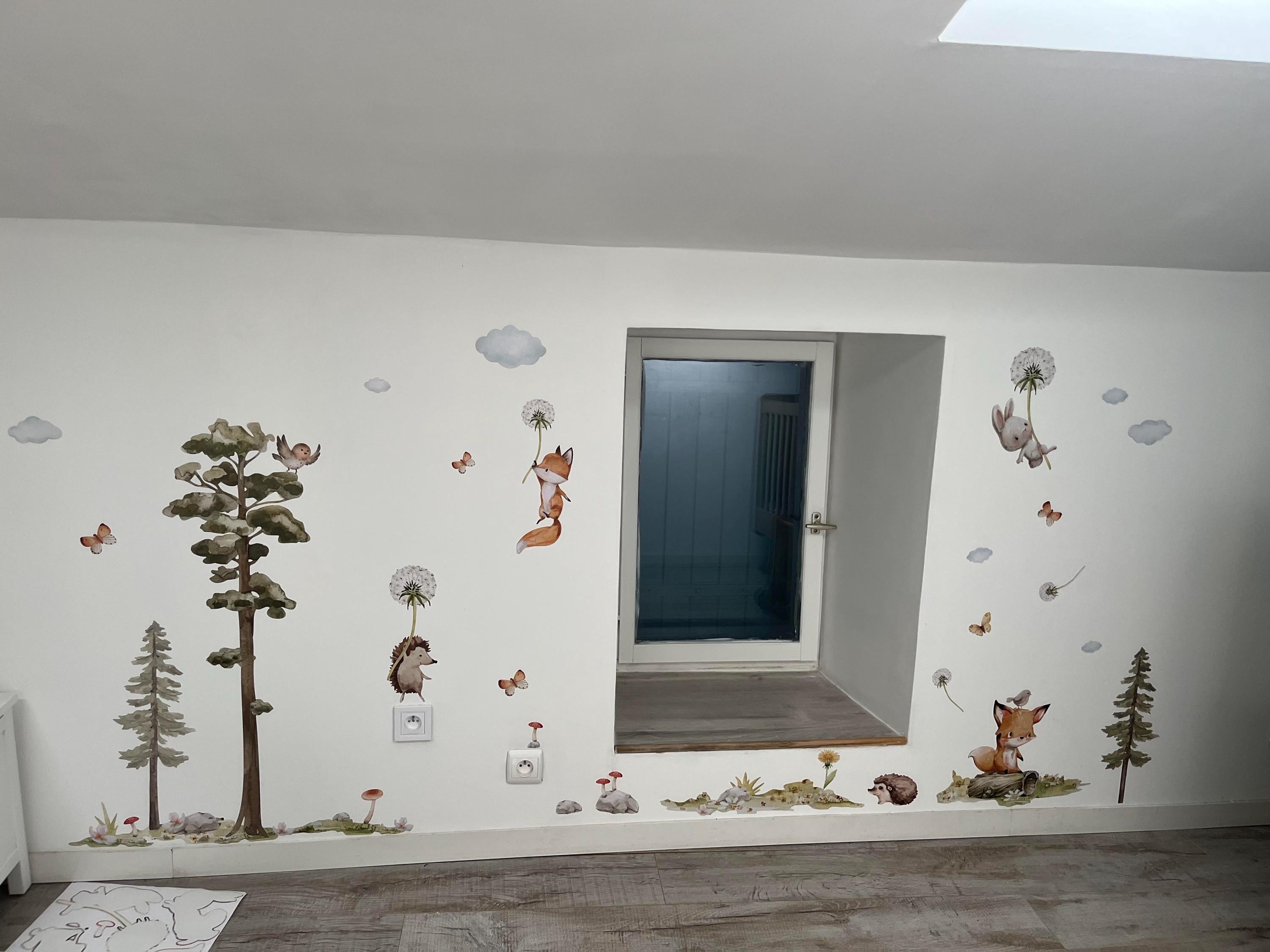 XXL Sticker Set Forest Animals Wall Stickers for Children's Room Dandelion Animals Wall Decal for Baby Room Wall Sticker Decoration Self-Adhesive DK1137