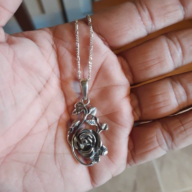Sterling Silver Rose Necklace for Women, Rose Jewelry, Rose