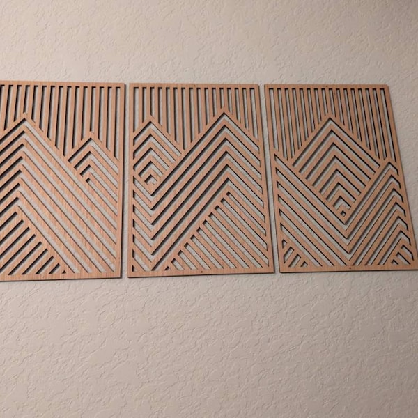 Mountain Wood Wall Art Panels Set of 3 Geometric Wooden Artwork - Etsy