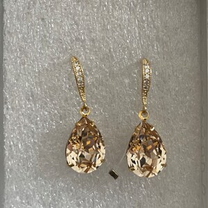 Champagne Crystal Gold Earrings Wedding Teardrop Dangle - Etsy