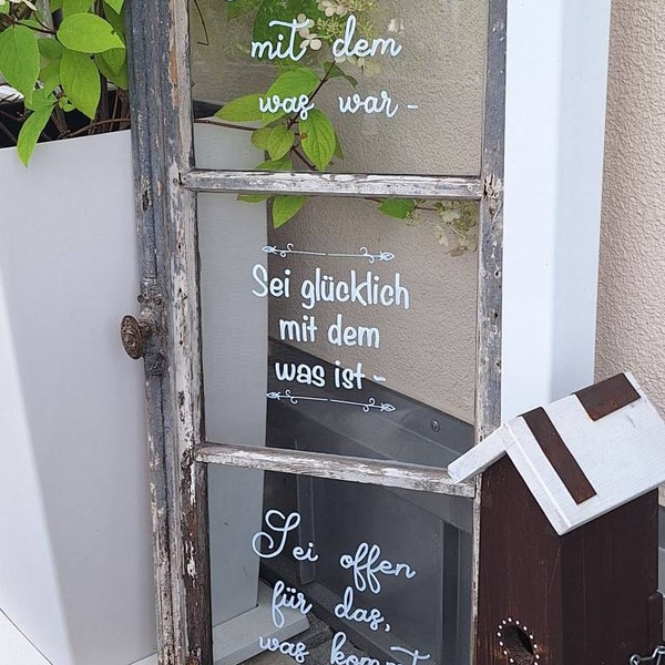 Altes Fenster Dekofenster mit Spruch *ZEIT* Beschriftung und Bild