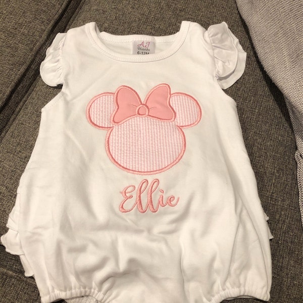 Disney Ruffle Romper, Baby Disney Outfit, Embroidered Pink Seersucker ...