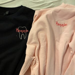 Personalized Dental-themed Embroidered Crewneck, Tooth Outline Embroidery, Dental Assistant and Dental Worker Gift,  Dental Student Gift