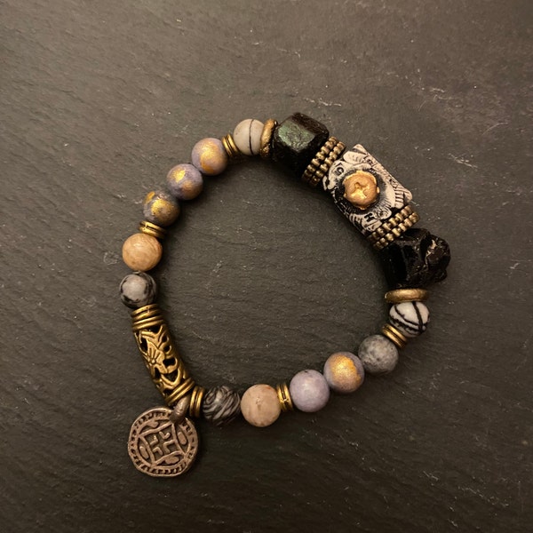 Collier Style Tibétain En Verre Coloré Et Argent - Longueur Mi-longue, Femme