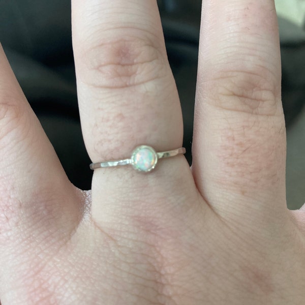 White Opal Ring - Sterling Silver - Opal Gemstone Stackable Rings ...