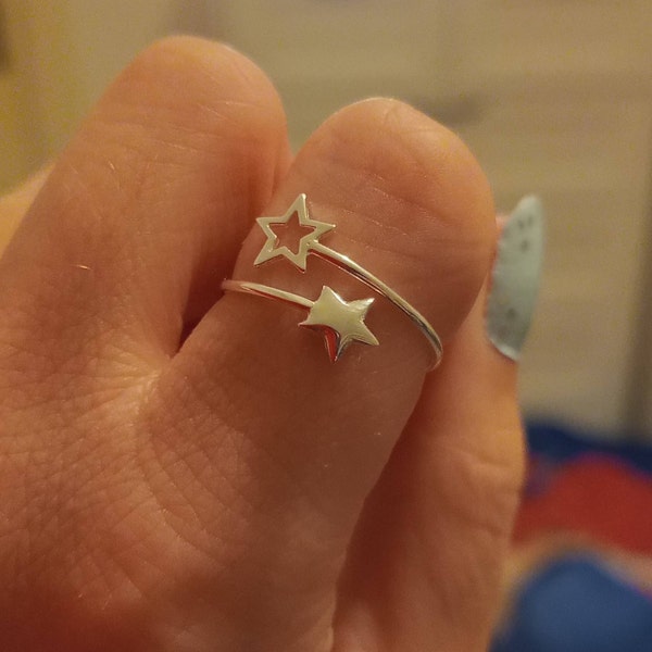 thumbnail image 2 of Voroco 925 Sterling Silver CZ Starry Sky Charm Open Ring – Adjustable – Celestial Jewelry 2 of 6