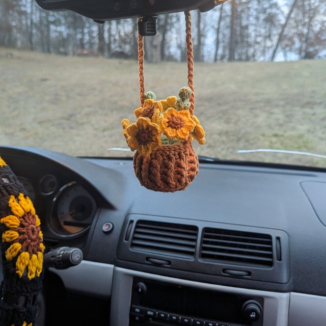 Déco Rétroviseur Voiture Grenouille & Tournesol - Fait Main, Coton Doux, Décoration Intérieure Mignonne Et Personnalisée