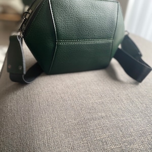 Womens Green Crossbody Bag, Vegan Leather Bag, Minimalist Geometric Shoulder Bag, Structured Bag, Unique Gifts for Her