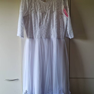 White Beach Wedding Dress Midi /tea Length Wedding Dress/ Rehearsal Dinner Dress /white ...