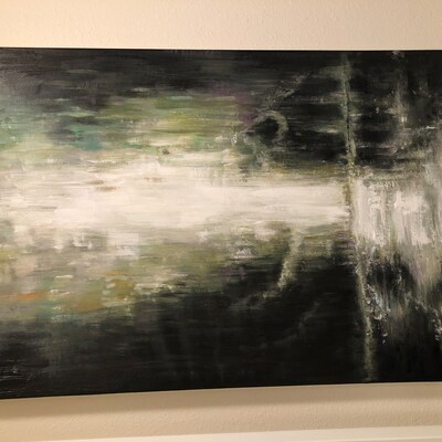 Original Abstract Waterfall Landscape Oil Painting, Hand-painted on ...