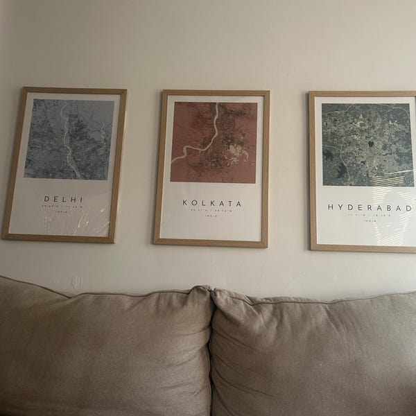 Three Map Printable Personalized Map Print, Set of Three, Map Prints, Custom Locations ...