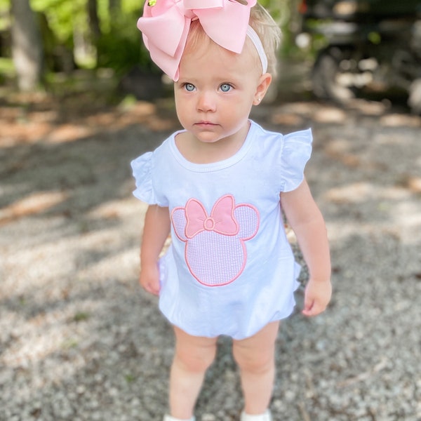 Disney Ruffle Romper, Baby Disney Outfit, Embroidered Pink Seersucker ...