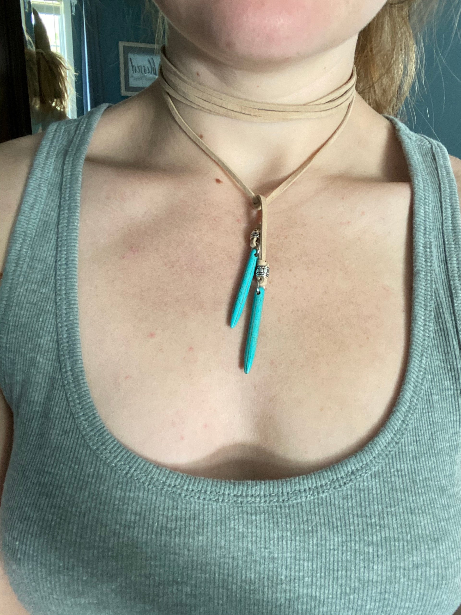 TURQUOISE LEATHER CHOKER necklace | coastal cowgirl western jewelry | boho lariat y necklace | vegan leather | adjustable wrap | NELE2AC