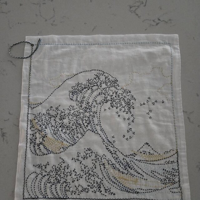 Olympus Hokusai Great Wave off Kanawawa Japanese Sashiko Cotton