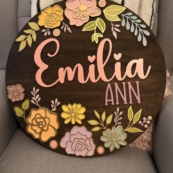 Custom Name Sign, Nursery Name Sign, Boho Nursery Sign, Floral Nursery ...
